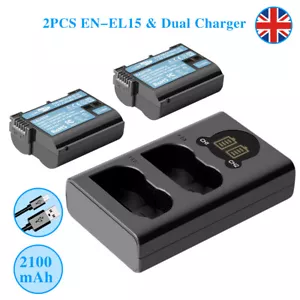 2× EN-EL15 EL15a Battery +Charger For Nikon 1 V1 D780 D600 D810 D750 D7100 Z6 Z7 - Picture 1 of 12