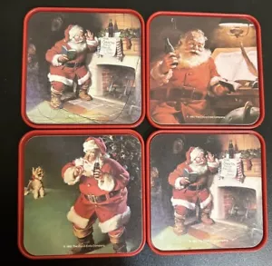 Coca Cola Co. Christmas Santa Claus Coasters Set 4-Plastic Made in USA VTG - Picture 1 of 6