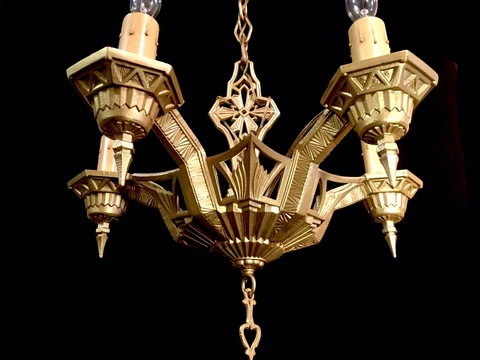 Antique Vtg Roaring 1920s Art Deco Cast Iron 5 Light Chandelier Restored Rewired Cover