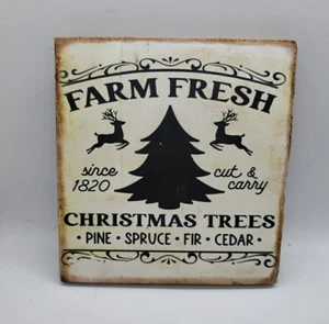 Letrero de madera 'Granja árboles de Navidad frescos' | Bandeja reciclada en niveles decoración estante cuidador - Imagen 1 de 8