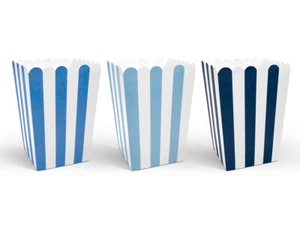 6 Popcorntüten mit Streifen blau weiß 7,5x7,5x12,5 cm Hochzeit, Kindergeburtstag - Bild 1 von 5