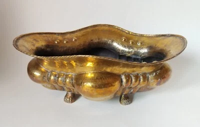 Vintage Italian 13in Hammered Copper Footed Urn Planter Brutalist - Image 1 of 4