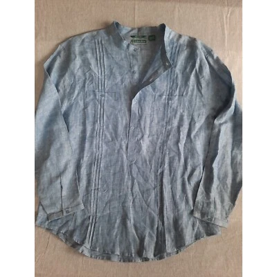 Cubavera Men 2XL Pullover Long Sleeve Button Shirt Pocket Pleated Blue PureLinen - Image 1 of 4