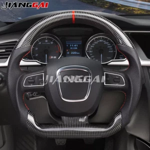 Volante deportivo plano de fibra de carbono real para Audi 2004-2012 A4 2008-2010 A5 - Imagen 1 de 8