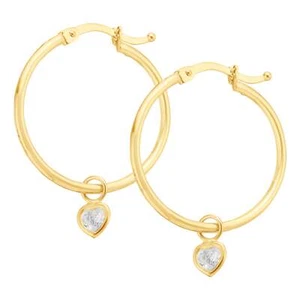 9ct Yellow Gold Silver Filled Cubic Zirconia Heart Hoop Earrings - Picture 1 of 1