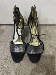Worthington Women’s Black Silver Metallic Back Zip High Heel Sandals Sz 10 Shoe - Picture 1 of 8