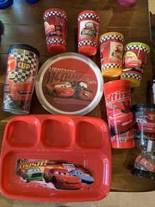 Huge Lot 9 Disney Pixar Cars Cups Plates Lightning McQueen Mater Make Offers - Picture 1 of 8