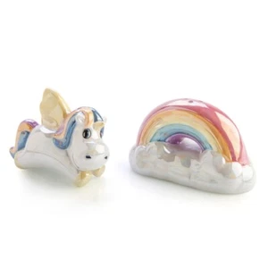 New Set of 2 Unicorn with Rainbow Salt and Pepper Shakers - Picture 1 of 5