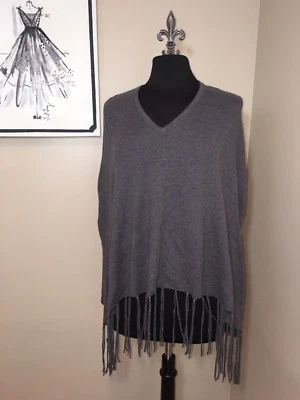 Michael Kors Michael Dark Gray Fringe Cape Poncho - PS - Image 1 of 4