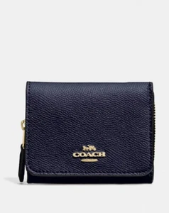 BNT COACH Small Trifold Wallet Midnight Blue Leather F37968 - Picture 1 of 2