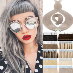 Grey Hair Extensions Human Hair Tape in Seamless Skin Weft Tape in Natural Hair