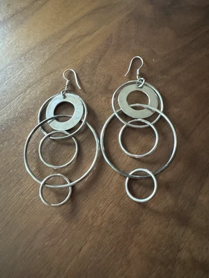 Висячие серьги из чистого серебра 3,5 дюйма L ручной работы модернистские ремесленники - Изображение 1 из 4