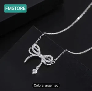 Collana femminile catenina in acciaio color Argento con zirconi 44/49cm - Picture 1 of 6
