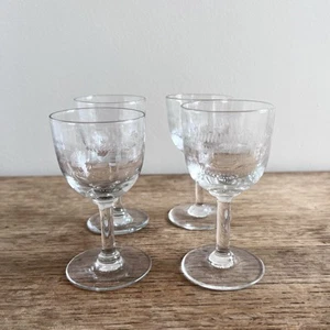 Antike edwardianische Gläser Pall Mall griechisches Glas Sherry x 4, Nadel geätzt um 1910 - Bild 1 von 8
