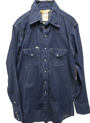 Винтажная мужская джинсовая рубашка 90-х Union сделано в США Carhartt 16,5x36 Pearl Snap вестерн - Изображение 1 из 4