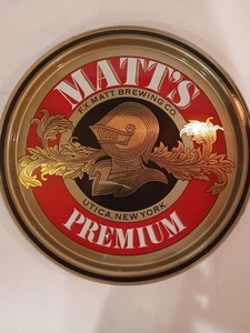 Matt's Premium F.X. Matt Brewing Company Utica, NY Beer Tray 10.75” Tin Vintage - Picture 1 of 2