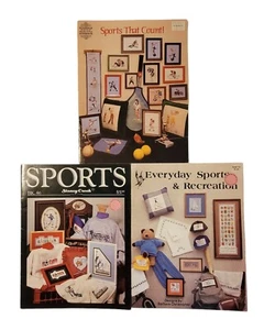 Lot of 3 Sports Theme Cross Stitch Pattern Books Baseball Soccer Tennis Football - Picture 1 of 12