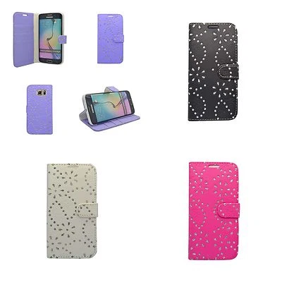 CASE FOR SAMSUNG GALAXY S6 EDGE GLITTER VARIOUS COLOURS PU LEATHER WALLET COVER - Image 1 of 4