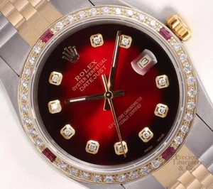 Rolex Datejust Two Tone Ruby 18k Diamond Bezel 36mm-Red Vignette Diamond Dial - Picture 1 of 6