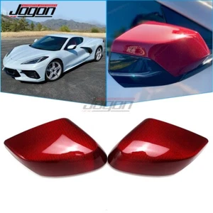 Red Carbon For Corvette C8 Stingray 2020 2021-2024 Side Wing Mirror Cover Caps - Picture 1 of 14