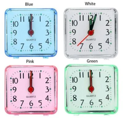 Small Travel Alarm Clock Analog Battery Operated Silent No Ticking Snooze Light - Image 1 of 4