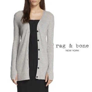NEW Rag & Bone 100% Cashmere Alexandra Ribbed Cardigan in Gray Large - Picture 1 of 11