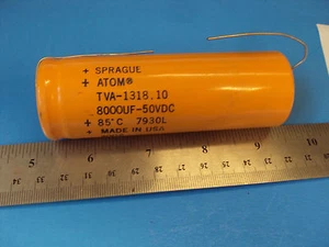 8A 1-PCS TVA 1318.10 Capacitor Sprague Atom 8000uf 50V Tube Amp Made in USA - Picture 1 of 3