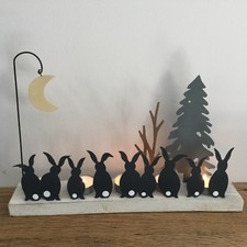 Moon Struck Rabbits Tea Light Decoration Christmas Candle Holder Bunny Table