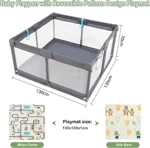 Baby Playpen with XPE Mat, 130x130cm Playpen for Babies and Toddlers, Strong - Picture 1 of 7
