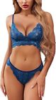 Adome Women's Lace Lingerie Bra And Panty Set Strappy Babydoll Blue Green M