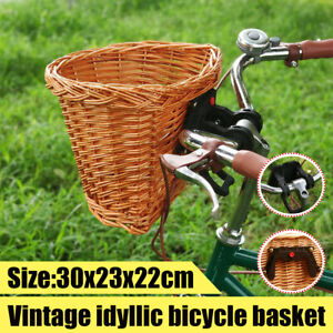 nonbranded 1pc Bike Basket Wick Woven Detachable Bicycle Front Basket Weave Basket Bike Accessory Bike Storage Container for Kids Adult