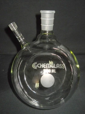 Chemglass 24/40 Airfree Schlenk 2000mL 2L Round Reaction Flask, NO Inlet Valve - Image 1 of 3