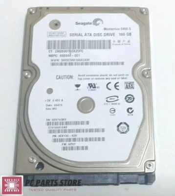 Seagate ST9160310AS 2.5" SATA 160GB HARD DRIVE DATE 09473 100513491 REV B PARTS - Image 1 of 4