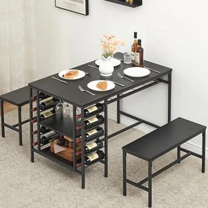 Kitchen Table Set for 4 with 2 Benches 3Piece Dining Room Table Set - Picture 1 of 8