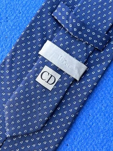 Authentic CD Christian Dior Pointed Plaids Design On Blue 100% Silk Necktie Tie - Picture 1 of 13