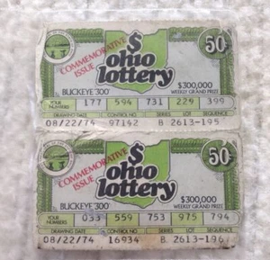 Buckeye 300 8/22/1974 Vintage $0.50 Ohio Lottery Tickets - Picture 1 of 2