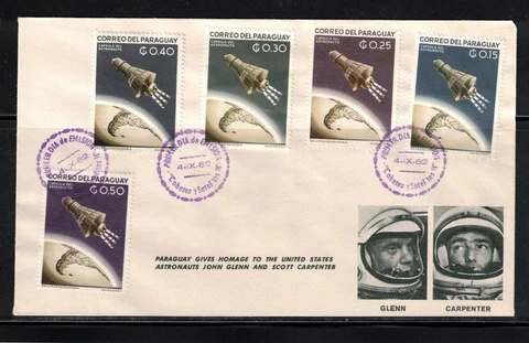 SpaceCover 1962: Paraguay #699-703 Project Mercury; Glenn, Carpenter FDC:Lot#7/6 Cover