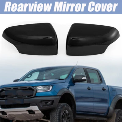 PAIR For Ford Ranger 2015-22 Gloss Black Rear View Side Mirror Cover Cap Trim - Image 1 of 4