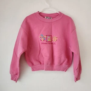 VTG Pink Crewneck Sweatshirt Panama City Beach FL Girls Happy Kids USA S - Picture 1 of 5