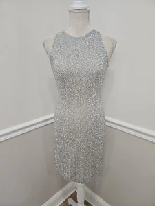 NWT Carmen Marc Valvo Womens Gray Beaded Sleeveless Midi Sheath Dress 4 - Picture 1 of 12