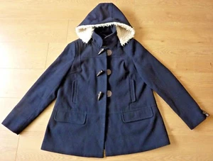 Next Damen Kapuze Duffle Horn Zahn Knopf Marineblau Mantel Jacke Größe UK 16 - Bild 1 von 11