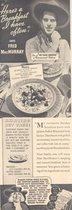 1936 anuncio FRED MACMURRAY TEXAS RANGERS PELÍCULA ESTRELLA CUÁQUERO TRIGO INFLADO - Imagen 1 de 1