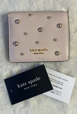 Cartera Kate Spade púrpura imitación perla adornada cuero saffiano doble pliegue rosa Foto 1 de 4