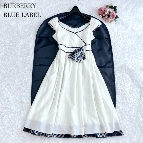 Abito midi Burberry etichetta blu Nova check svasato linea A senza maniche avorio taglia S