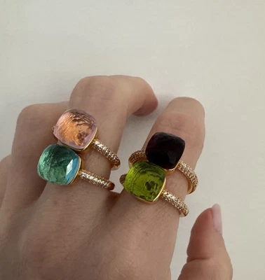 Anillo de cristal chapado en oro estilo Pomellato. Talla 8 US. Hecho a mano en Italia. Foto 1 de 4