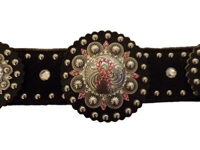 Hermoso cinturón concho de cuero negro y plateado Western cinta sin cáncer Foto 1 de 4