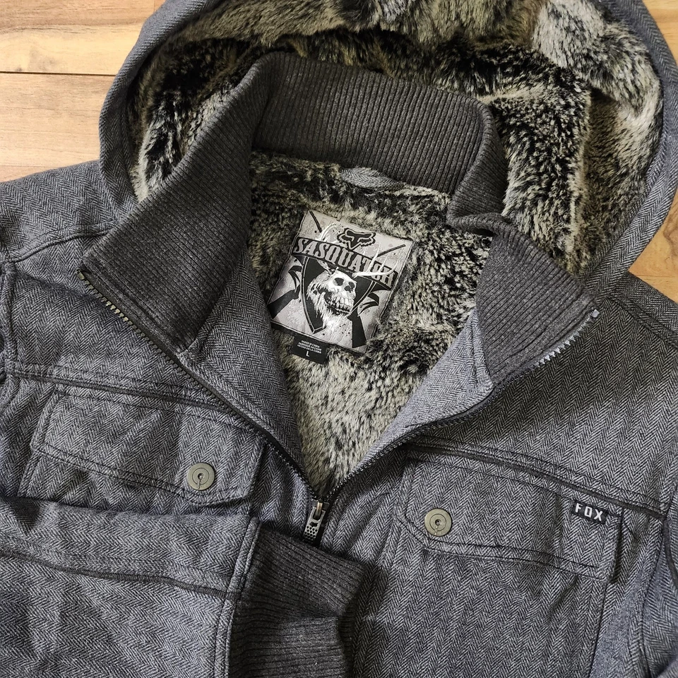Chaqueta con Capucha Fox Racing Sasquatch Para Hombre Grande Gris Imitación Piel Forrada Felpa Invierno Foto 1 de 4