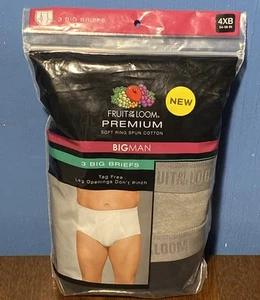 Fruit of The Loom Big Man Briefs, Size 4XB 54-56 - 3 Pairs Black / Gray 2016 NEW - Picture 1 of 10