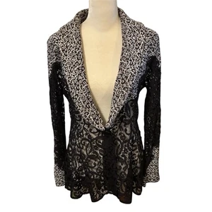 Nic + Zoe Black Lace Knit Jacket Cardigan Sz M Boho Chic Whimsy Whimsigoth EUC - Picture 1 of 7