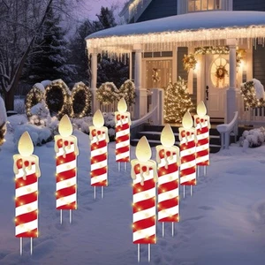 8pcs Christmas Outdoor Yard Signs Decorations Outdoor Candles LED Lights Chri... - Picture 1 of 7